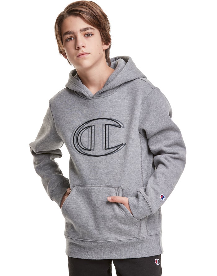 Champion Drenge Hættetrøje MørkeGrå - Reverse Weave Fleece Vibrating Logo - Danmark COX-351069